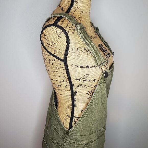 FREE PEOPLE “Torn Up” Denim Jumper Washed Olive Green Overalls Size 6 - Picture 9 of 12
